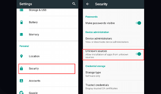 Allow downloads from unknown sources Downloads from unknown sources